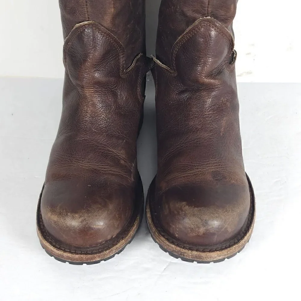 FREEBIRD BY STEVEN WOMEN'S HAVN US6 BROWN LEATHER DISTRESSED TALL RIDING BOOTS